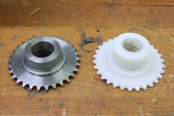 4 oz steel sprocket and new .75 oz nylon version