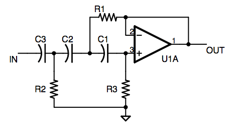 Schematic, 3 pole highpass filter